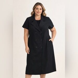 Liz Baker Black Longline Jacket Women’s 18 Double Breasted EUC Classic Workwear